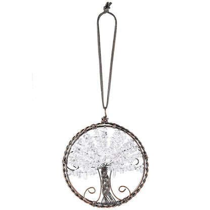 mookaitedecor Rock Crystal Tree of Life Hanging Ornament Reiki Healing Tumbled Gemstones Wall Hanger for Car Window Home Decoration