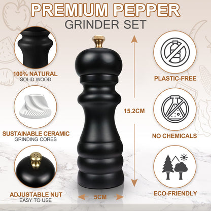 Salt and Pepper Grinders Set of 2, Manual Pepper Mill & Salt Grinder with Adjustable Ceramic Rotor & Stainless Steel Gasket, Refillable Black Salt & Pepper Shakers for BBQ Restaurant Kitchen