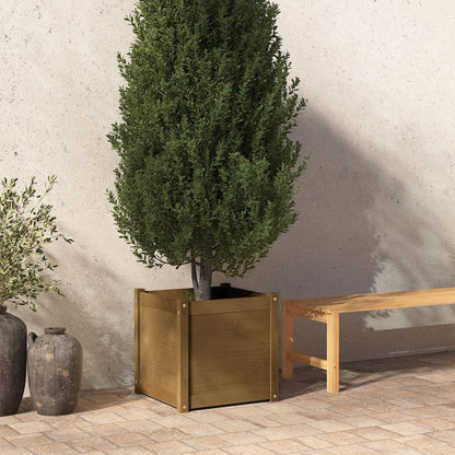 ZXQVLMRS Square Garden Planter Box, 19.7-inch Solid Pinewood Outdoor Planting Bed for Flowers and Herbs, Weather-Resistant Decorative Container for Patio, Terrace, and Backyard
