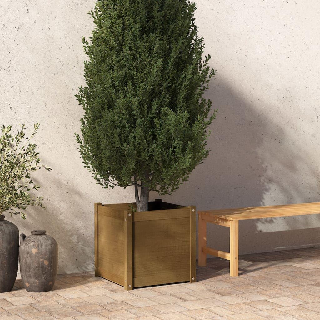 WXGTBKPR Square Garden Planter Box, 19.7-inch Solid Pinewood Outdoor Flower Pot for Patio, Terrace, and Backyard Decoration, Honey Brown