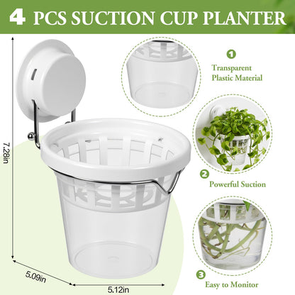 Teecyhooo 4 Set Window Propagation Stations Plastic Wall Hanging Planter with Suction Cups Clear Self Watering Window Mounted Plant Pots for Indoor Plants Bathroom Living Room Office Decor Gift
