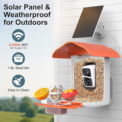 birdsnap® PAV-Bird Feeder with Camera,2K HD with 64GB Card, AI Identify Smart Bird House Cam Solar Panel,Live Stream,Motion Detection,Auto Record Video for Backyard Outdoors,Ideal Gift for Bird Lover