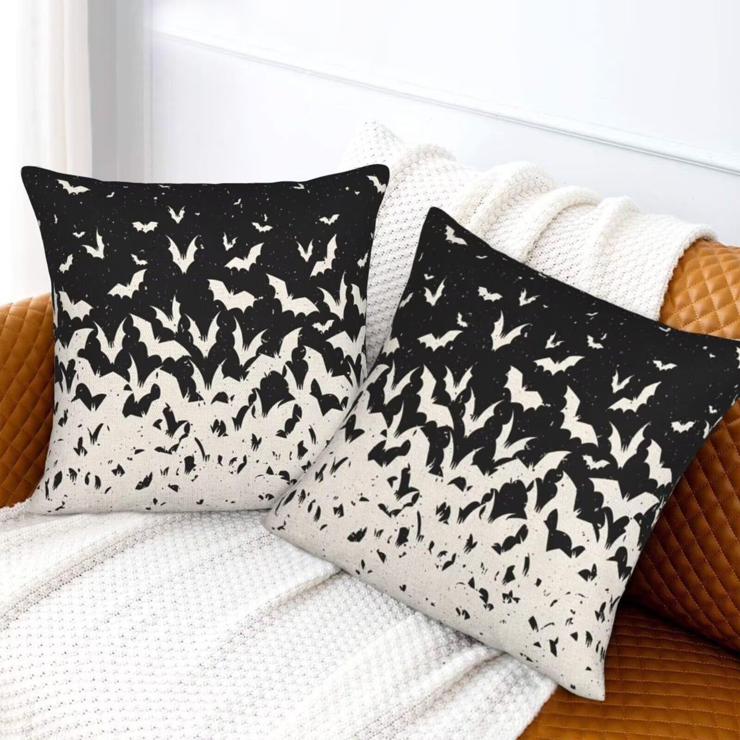 Sunshineyan Halloween Pillow Covers 18x18 Set of 2, Halloween Bat Decorative Throw Pillow Covers Outdoor Farmhouse Holiday Pillow Cases for Couch Sofa Home Decor