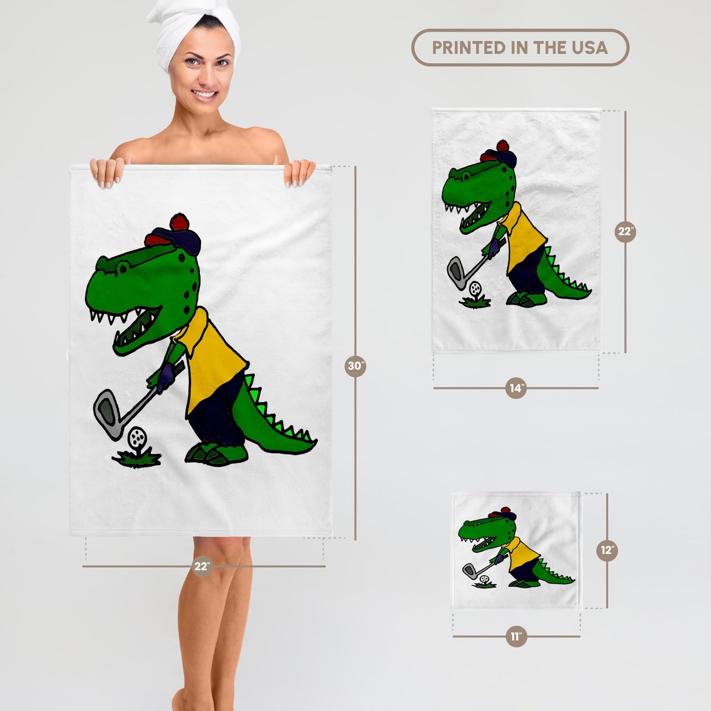 3D Rose TWL_240039_1 Funny Alligator Playing Golf Towel, 15" x 22"