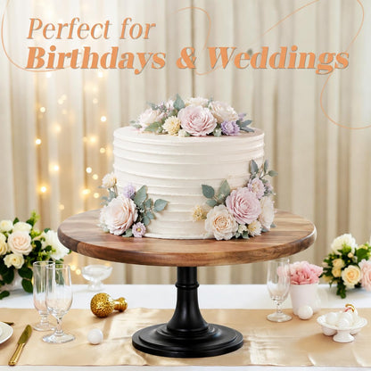 NUPTIO Cake Stand Cupcake Display: Wedding Cup Cake Pedestal Stands Round Acacia Wood Dessert Riser Cookie Serving Tray Vintage Pie Plate Holder Farmhouse Halloween Christmas 11.81 Inch/30cm
