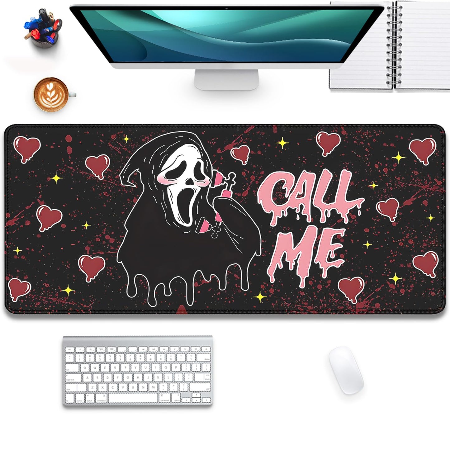 Call Me Mouse Pad Ghostface Desk Pat,Mouse Mat Large Desk Mat for Desktop,Stitched Edges Non-Slip Waterproof Rubber Base Mous Mat for Office Computer Keyboard Laptop and Home(27.5X11.8 in)