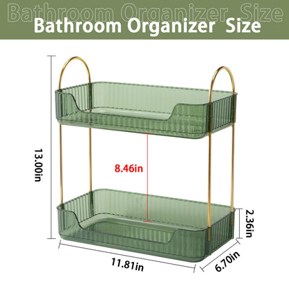 shuang qing Bathroom Counter Organizer Countertop Storage, Cosmetics Skincare Shelf, Makeup Organizer Perfume for Dresser Vanity Tray, Spice Rack for Kitchen(2 Tier-Green)