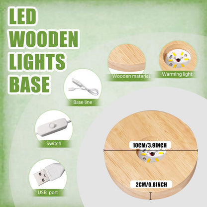 Olutacot 10 Pcs Wooden LED Display Bases Round Wood Display Lighted Bases for Glass Art LED Lighted Display Stand Bases for 3D Crystal Ball Room Office Home Decor