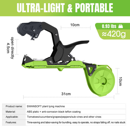 SWANSOFT Plant Tying Machine, Lightweight Plant Vine Tying Tape Machine Tool, Planting Tape Gun for Tomatoes, Grapes and Vegetable Garden, Come with 20000pcs Staples 20 Rolls (Green-New)