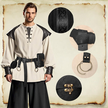 Renaissance Belt Pouch Medieval Viking Pirate Leather Bag Potion Bottle Set Skirt Hike Halloween Cosplay Costume Accessorie(Black, Belt Pouch)