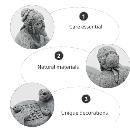 Hoypeyfiy 3Pcs Playing Chess Old Man Statue,Garden Figurines Set,Zen Garden Accessories,Outdoor Decor Sandstone for Bonsai,Micro Landscape Decoration,Garden,Patio,Yard,Lawn,Backyard