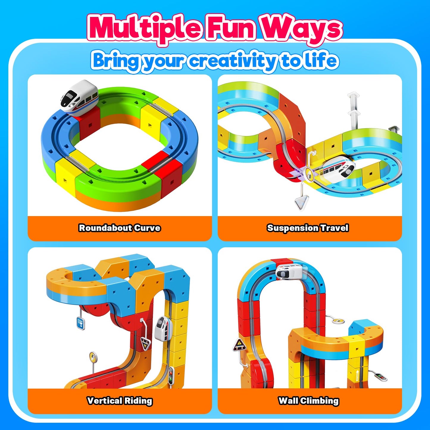 Electric Train Set for Kids, 110PCS 3D Racing Track Sets with Electric Train, Traffic Signs, STEM Train Toys Birthday Gifts for Boys and Girls Age 3+ Years Old