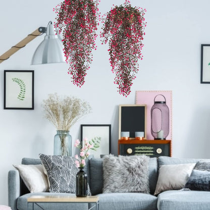 RECUTMS Hanging Fake Vine Plants 4 Pcs Artificial Large Garland Faux Flower Ferns Plant Baby Breath Ivy Room Wall Decor Home Office Garden Wedding Party Indoor Outdoor Decor (Pink)