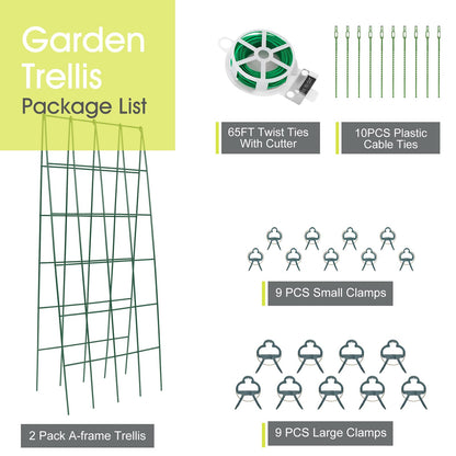 Cucumber Trellis for Raised Bed, Rifny 16.5 x 40 Inch Metal Trellis for Climbing Plants Outdoor with Plant Clips Twist Ties, Garden Plant A-Frame Trellis for Vegetable Pea Tomato (Green, 2 PCS)