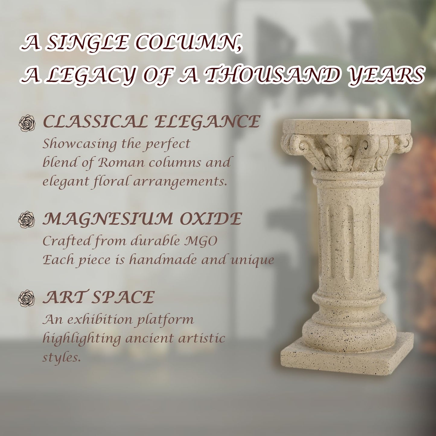 Garden Decorative Column, 26.25" Magnesium Oxide Garden Pedestal Column Plant Stand Weatherproof Pedestal for Sculptures Heavy Duty Plinth Suitable for Weddings and Dining Tables, Indoor/Outdoor