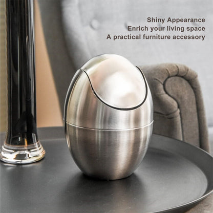 Tyenaza Mini Trash Can, Egg-Shaped Stainless Steel Countertop Garbage Bin, Mini Desk Can with Swing Lid for Office Desk, Coffee Table, Vanity Tabletop, Bedroom
