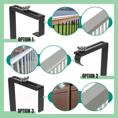 Vinazone Adjustable Planter Box Bracket, Black, 1 Pair - Hanging, Metal Alloy Steel Iron, Compact, No Drill, Fits 5-8.3 Inch Width, Suitable for Railings, Windows, Balconies, Fences