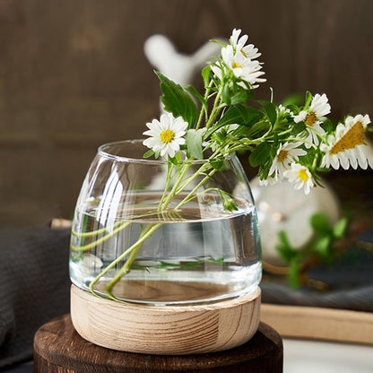 Hydroponic Vase - Durablee Hydroponic Plant Vase, Transparent Glass Fish Bowl Vase with Wooden Support | Wide Mouth Terrarium Flower Vase, Glass Hydroponic Planter Clear Fish Bowl for Home Decoration