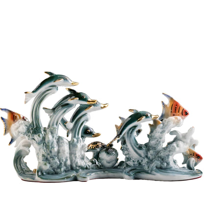 MTME Porcelain Figurines, Family in The sea, memorialbilia, Sculpture Home Decor (Y)