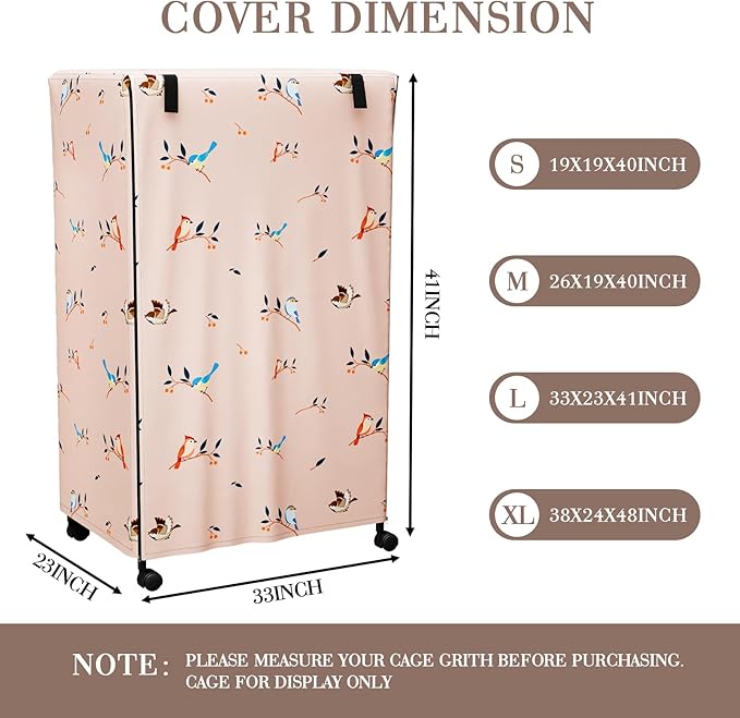 Tchvt Nighttime Bird Cage Covers with Zipper Panel Blackout Birdcage for Winter Universal Breathable Large Good Night Enclosure for Bird (Bird Designs, 33x23x41 inch)