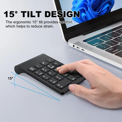 TRELC Wireless Numeric Keypad, Mini 2.4G 18 Keys Number Pad, Portable Silent Financial Accounting Numeric Keypad Keyboard Extensions with Wireless Mouse for Laptop, PC, Desktop, Notebook(Black)