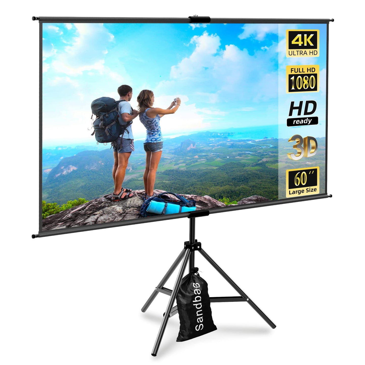 lejiada 60 Inch Portable Projector Screen with Tripod Stand, Compact Mobile Projection Screen for Small Spaces, Height Adjustable and Wrinkle-Free for Indoor Outdoor Camping and Office Use
