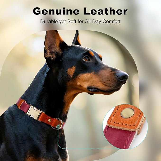 Plutus Pet Genuine Leather & Hemp Dog Collar – Adjustable Heavy Duty Pet Collar with Quick Release Metal Buckle, Soft & Stylish for Puppy and Small, Medium, Large Dogs (Burgundy, S)