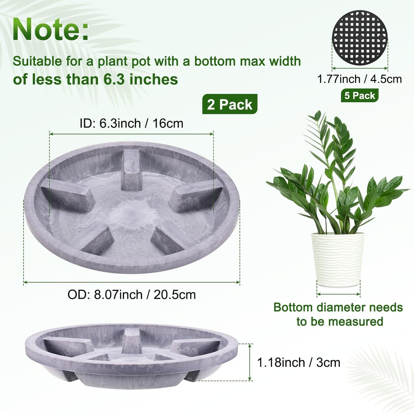 M METERXITY 2-Pack Plant Saucer, 6.3 Inch/16 cm Plastic Plant Trays Thicker for Pots/Indoor/Outdoor/Water Drainage and Protection, Flowerpot Drip Tray [Purple Veins]