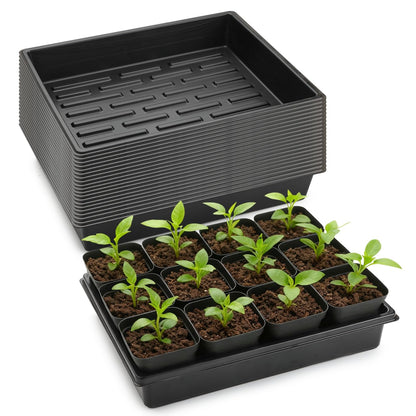 RooTrimmer 20 Pack Nursery Pots Trays (16.5"x13.2"x2.8"), Plastic Seed Starter Trays, Durable Carrying Seedling Starter Tray, Reusable Tray for Planting and Collecting Drainage Water (Black)