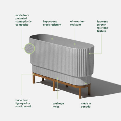 Veradek Demi Series Raised Long Planter for Indoor/Outdoor Use | Made from Plastic & Stone w/Wooden Stand | Modern Patio Décor for Flowers/Shrubs