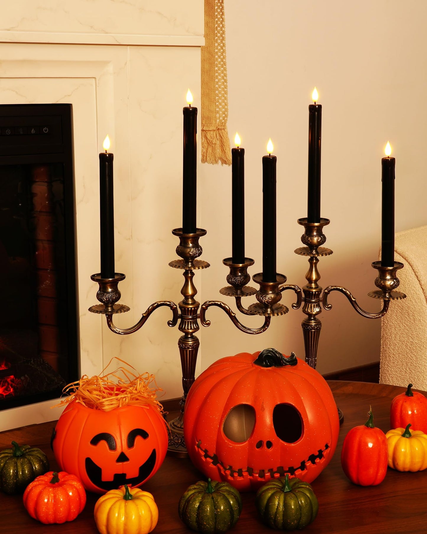Homemory Black Flameless Taper Candles Flickering, NO Remote, 9.6 Inches Battery Operated, 6 Pcs Realistic Electric LED Candlesticks Made of Plastic for Halloween Party Home Decor