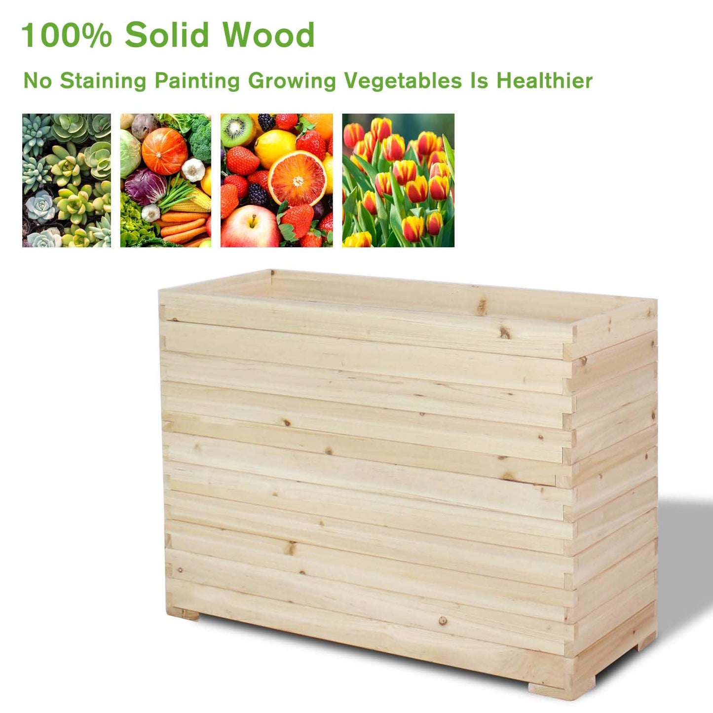 TRUEAURA Wood Raised Garden Bed, Rectangular Planter Box Outdoor Large Tall Trough 39"x28"x15" Flower Planters Boxes with Bottom for Plants Herb Patio Porch Balcony Privacy Screen