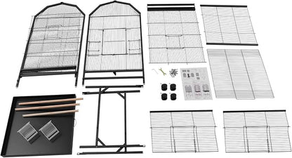 53.5 Inch Iron Bird Cage, Large Parakeet Cages with Play Open Top and Rolling Stand, Bird House with Detachable Stand and Pull-Out Tray for Cockatiels, Parrots, Lovebirds, Canaries (Black, Style B)