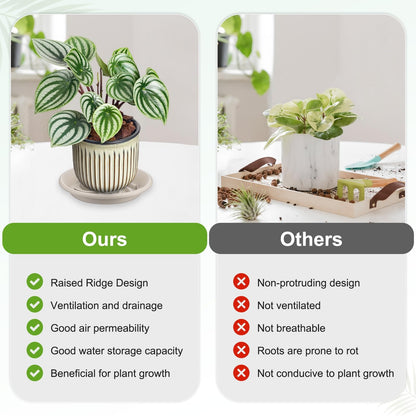 M METERXITY 2-Pack Plant Saucers, 7.3 Inch ID Anti-Rot Root Resin Flower Pot Plant Saucers for Indoor/Outdoor, Flowerpot Drip Tray [9.4 Inch OD, Gray White]