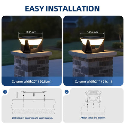ZRJJMLAN 14.96" Outdoor Solar Post Lights, IP54 Waterproof Solar Column Lights Outdoor, 3000K Modern Pillar Light, Dusk to Dawn Outside Light Columns, Extra Large Post Lamp for Patio Fence Entrance
