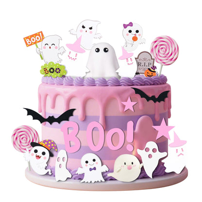 24 PCS Boo Haunted Cake Decor Ghost Cake Topper Halloween Party Supplies Ghost Party Decoration Halloween Ghost Decorations