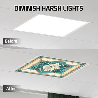 ouyilazl 2 Pack Stained Glass Fluorescent Light Covers, Magnetic Ceiling Light Diffuser, Glare Reduction Light Filter, Easy Install Magnetic Light Cover for Classroom Office Home School, 4x2 Ft