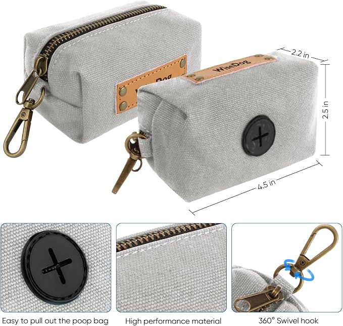 Wisedog Waterproof Dog Collar and Leash Set, XS, Grey | Adjustable Puppy Collar, Cute Tag, 4FT Dog Leash, Poop Bag Included, Small Medium Large Dogs