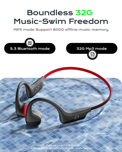 DEMICEA Open Ear Sport Headphones, Wireless Bone Conduction Earphones, Built-in 32GB MP3,with Mic, IP68, Sweat & Water Resistant, Up to 8 Hours Battery, Bluetooth 5.3, for Running, Workouts, Swimming