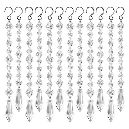 Clear Acrylic Crystal Drop Crystal Ornaments for lampshade, Chandeliers,Candlesticks Decor,Centerpieces and Christmas Tree Decoration (6 Long/7 inch+6 Short/6.3 inch) ﻿