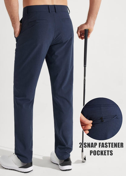 Libin Mens Golf Pants Classic Fit Stretch Work Dress Pants 32" Quick Dry Lightweight Business Casual Trousers Comfort Water Resistant, Navy Blue, 30W x 32L
