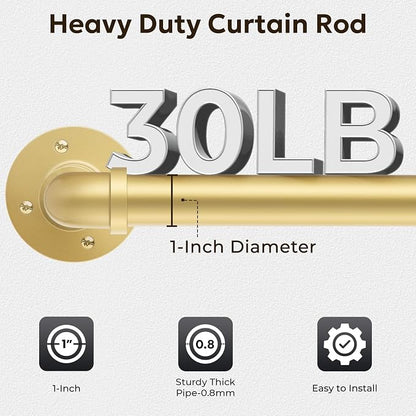 Zeerobee Curtain Rods for Windows 32 to 48, 1 Inch Industrial Wrap Around Gold Curtain Rod, Indoor/Outdoor Room Divider Adjustable Drapery Pole, 32"-48"
