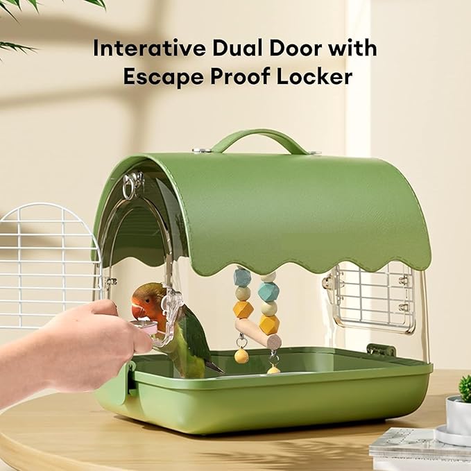 Parrot Cage Aviary, Bird Carrier Backpack with Perch, Transparent Travel Bird Cage Bag with Shade Cover Visible Window for Parrots Budgie Bird Parrot Aviary(Green)