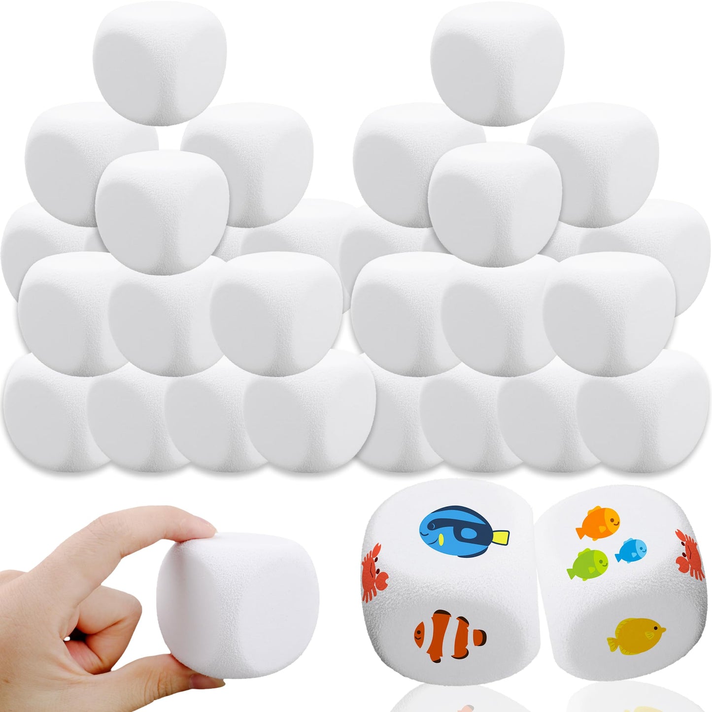 30 Pack 2 Inch Back to School White EVA Foam Dices Blank Dice Cubes Bulk DIY Graffiti Foam Building Blocks for Creative Painting Crafting Game Counting Modeling Art Project Party Favors