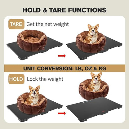 SIKE Large Breed Veterinary Scale, Dog Scale (±10g) Accuracy, Red LED, 36 x 24 inch Tempered Glass Platform with Anti Slip Sticker, Digital Pet Scales