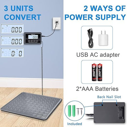 THINKSCALE Shipping Scale, 440lb/1oz Digital Heavy Duty Postal Scale, Strong Steel Platform, Postage Scale with Hold/Tare/LCD Display, Scale for Packages, Luggage Scale, Battery&AC Adapter Included