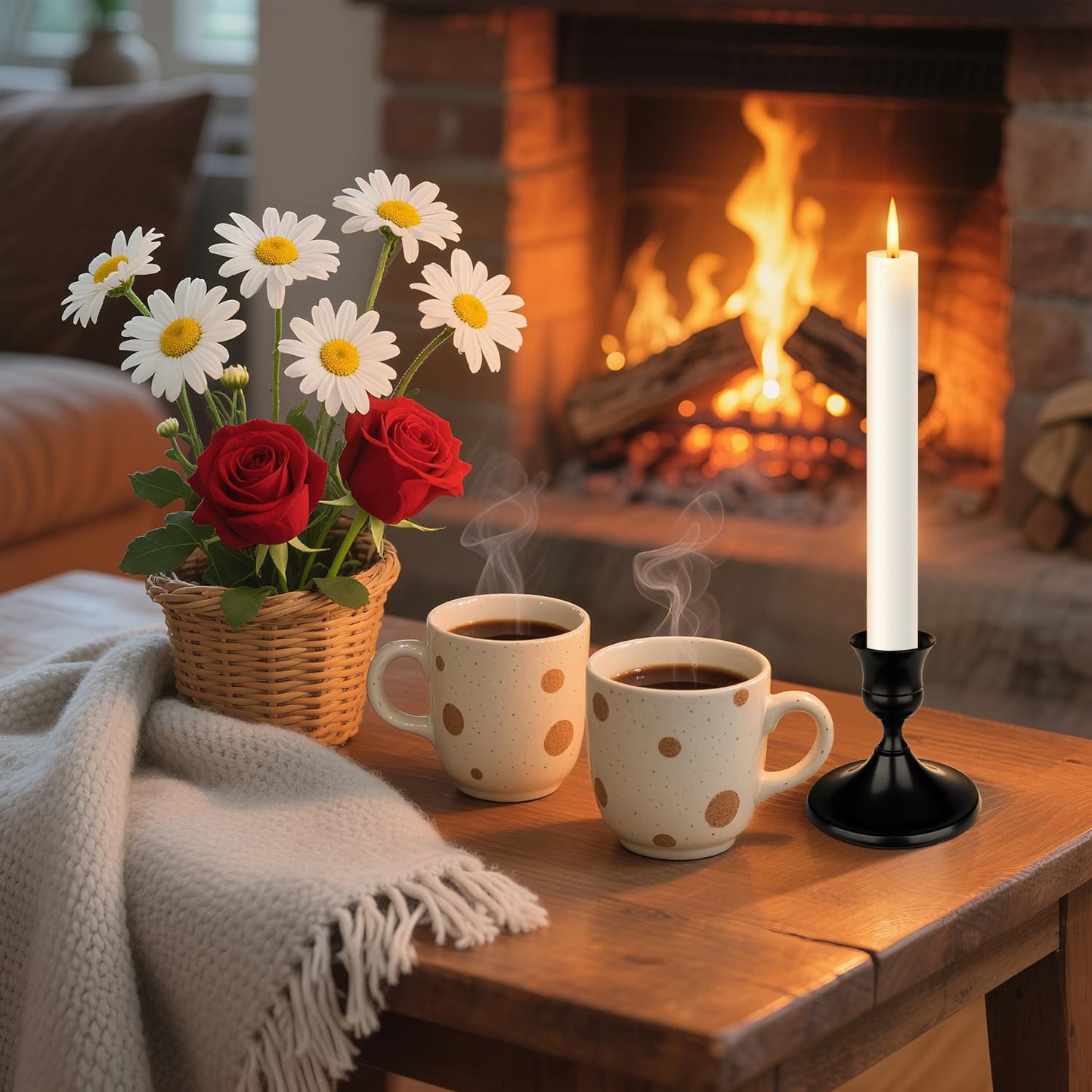 Black Candle Holder Taper Candle Holders, Set of 6 Candlestick Holders Decor for Home Decor, Metal Taper Candleholder for Fall Thanksgiving Halloween Christmas Table Fireplace Decor
