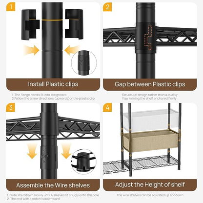 Golpart Clothes Rack Coat Rack Closet Organizers and Storage Laundry Room Organization Heavy Duty Portable Clothing Racks for Hanging Clothes Adjustable Freestanding with Shelves and Wheels Black
