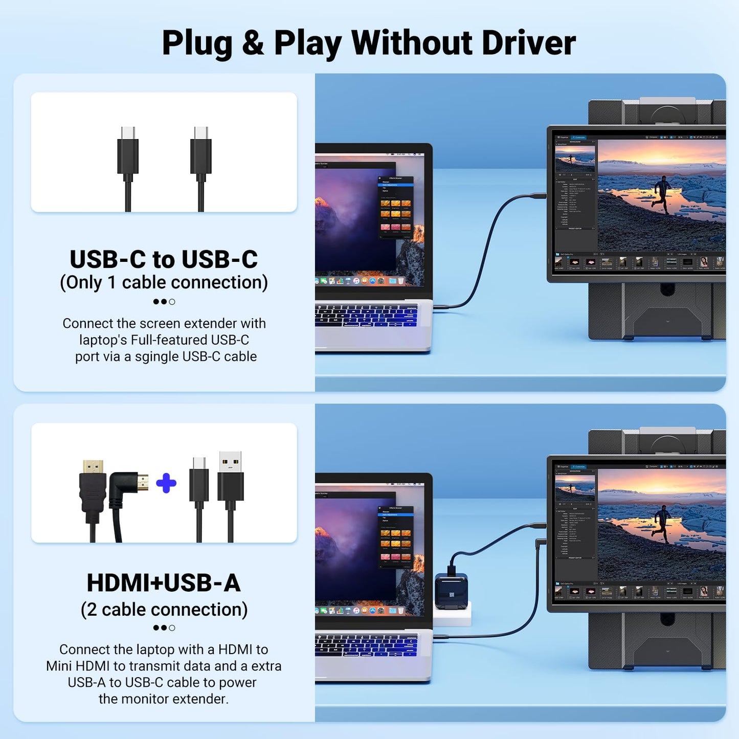 Ygretyrjh 16.1" Laptop Screen Extender, 1200P FHD Portable Monitor for Laptop, 360° Rotating, Plug & Play, Detachable Stand, Height Adjustable, Seamless Frame, Travel Monitor for Mac/OS/Win/Chrome/Dex