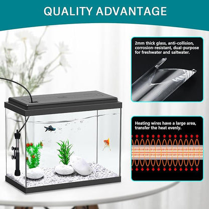 hygger ETL Certification Aquarium Heater, 50W/100W/200W/300W Submersible Fish Tank Thermostat Heater with Firm Double Pair Suction Cups for Coral Saltwater and Freshwater Tank with Thermometer (200W)